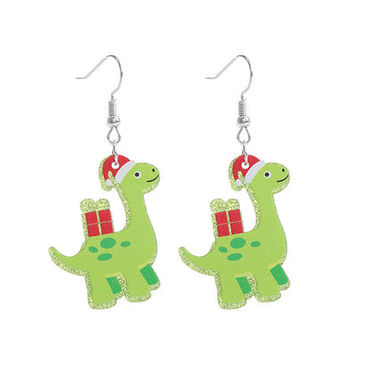 Fashion Dinosaur Arylic Printing Christmas Women's Drop Earrings 1 Pair