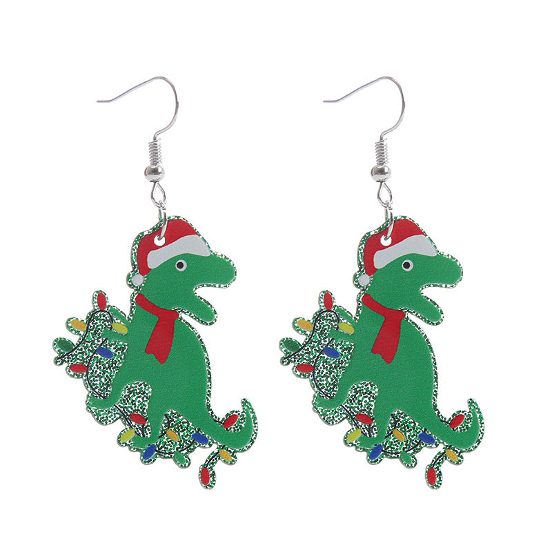 Fashion Dinosaur Arylic Printing Christmas Women's Drop Earrings 1 Pair