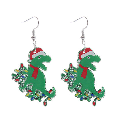 Fashion Dinosaur Arylic Printing Christmas Women's Drop Earrings 1 Pair