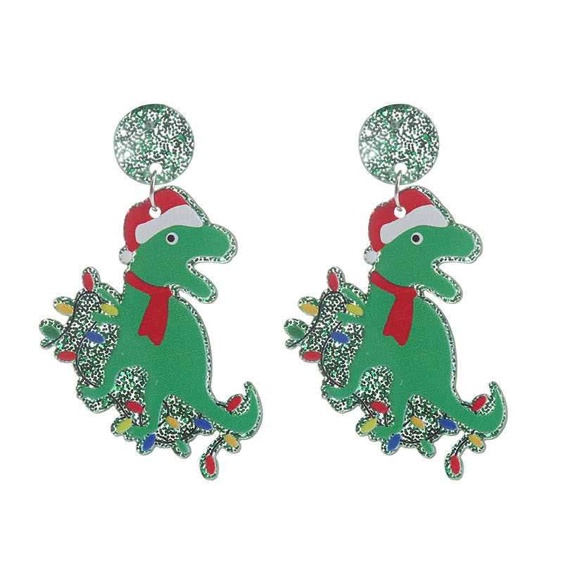 Fashion Dinosaur Arylic Printing Christmas Women's Drop Earrings 1 Pair