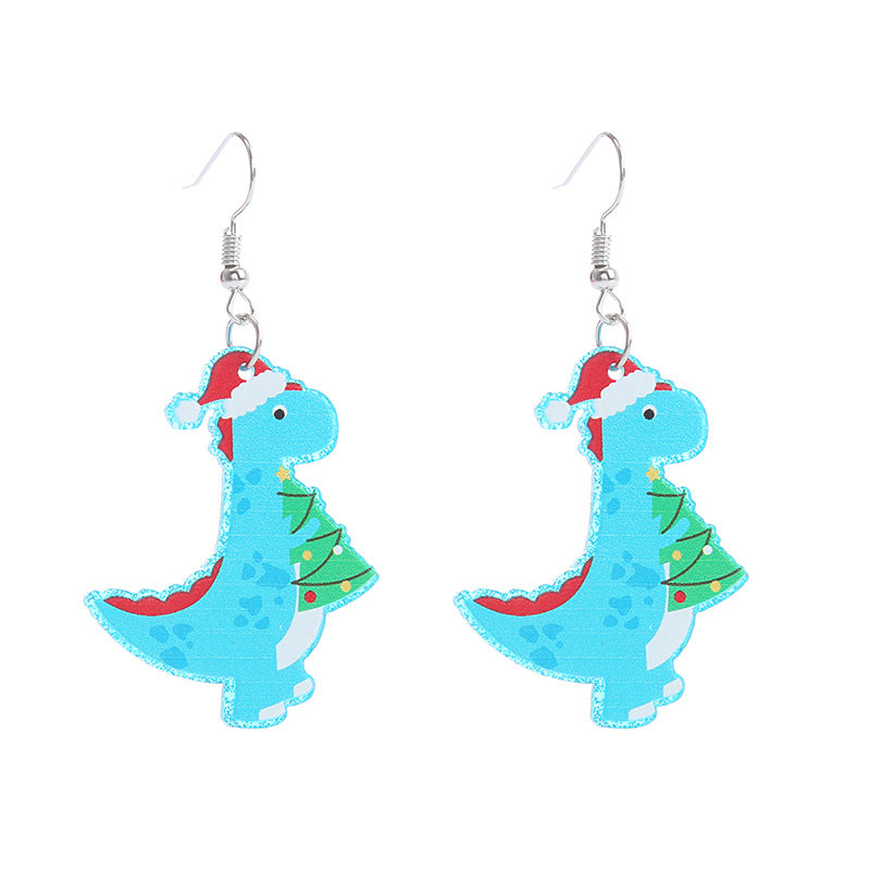 Fashion Dinosaur Arylic Printing Christmas Women's Drop Earrings 1 Pair