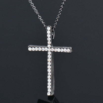 Fashion Cross Titanium Steel Plating Inlay Rhinestones Pendant Necklace 1 Piece