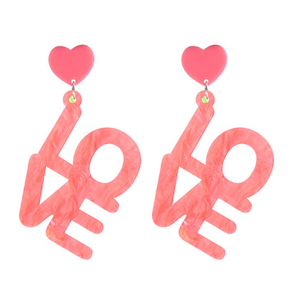 Fashion Letter Heart Shape Arylic Stoving Varnish Women's Drop Earrings 1 Pair