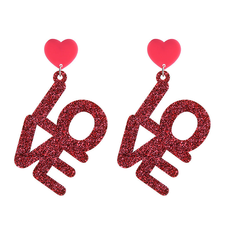 Fashion Letter Heart Shape Arylic Stoving Varnish Women's Drop Earrings 1 Pair