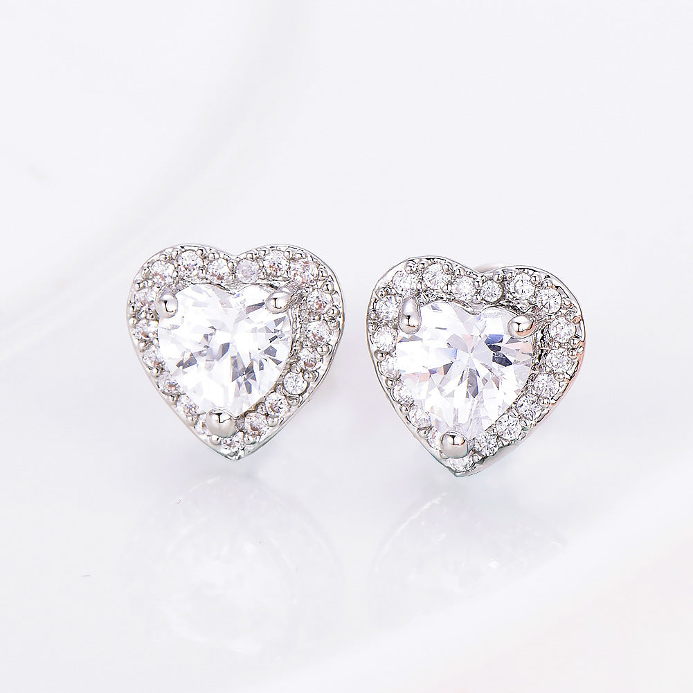 1 Pair Fashion Heart Shape Copper Inlay Zircon Ear Studs