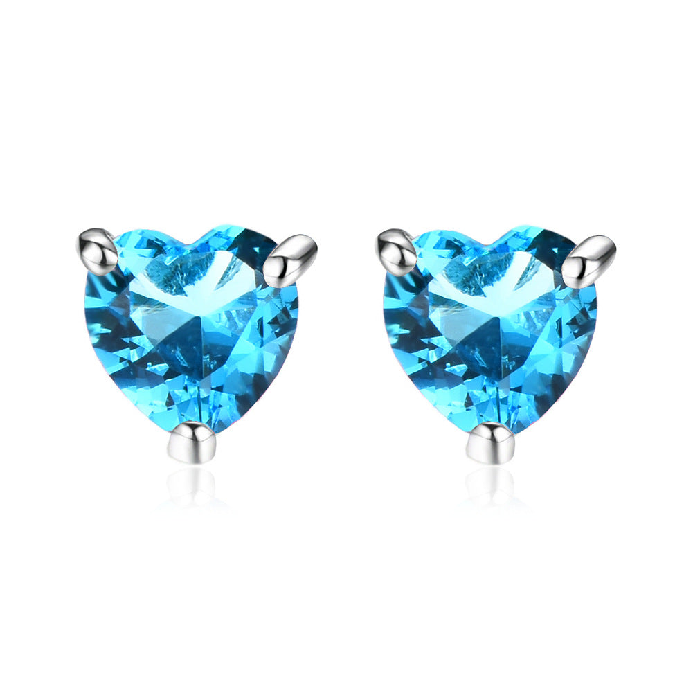 1 Pair Fashion Heart Shape Copper Inlay Zircon Ear Studs