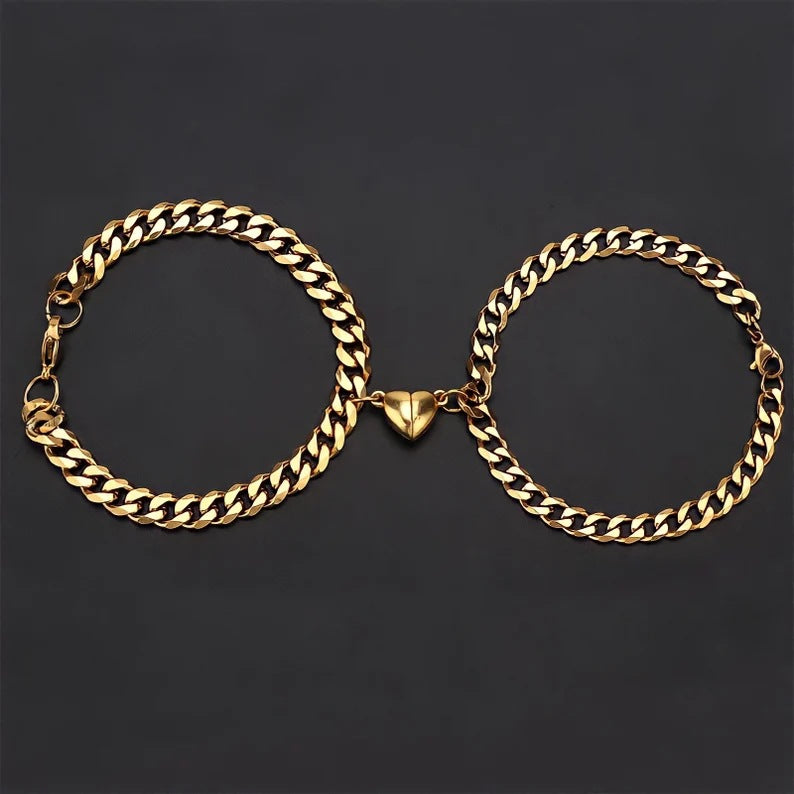 Hip-hop Sun Moon Heart Shape Metal Plating Couple Bracelets 1 Pair