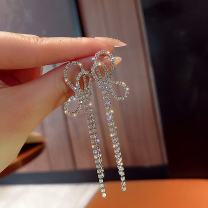 1 Pair Fashion Tassel Inlay Alloy Artificial Diamond Drop Earrings