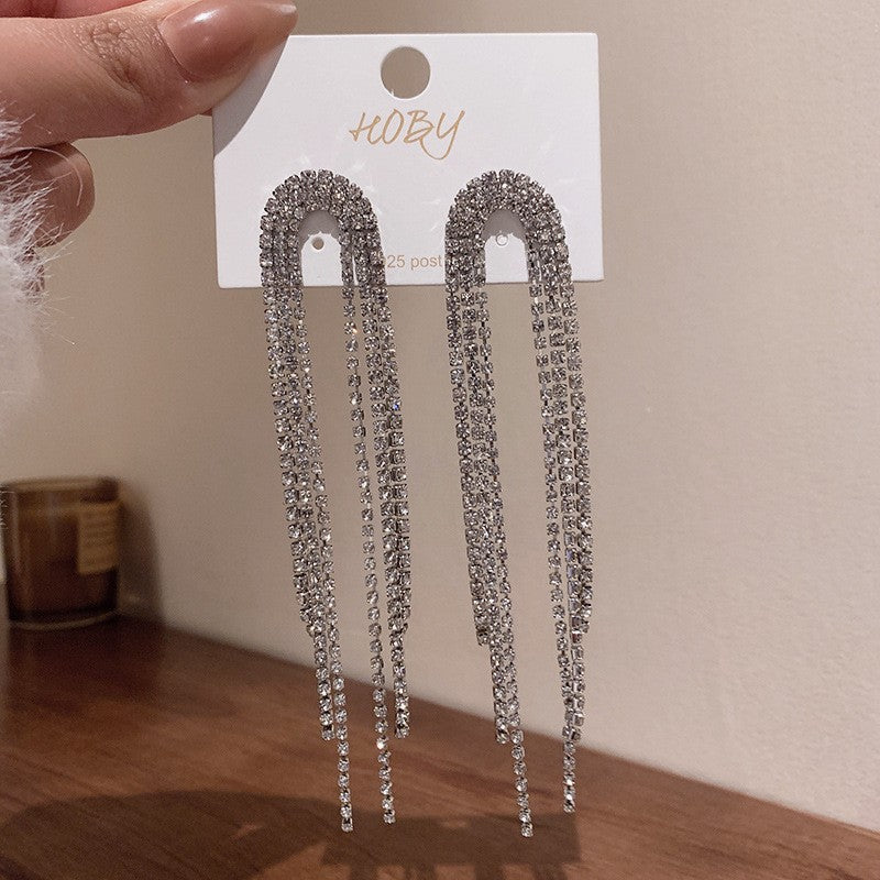 1 Pair Fashion Tassel Inlay Alloy Artificial Diamond Drop Earrings