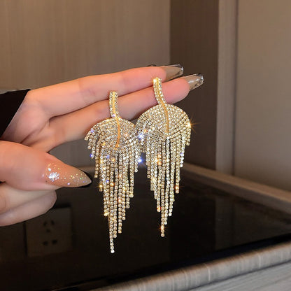 1 Pair Fashion Tassel Inlay Alloy Artificial Diamond Drop Earrings