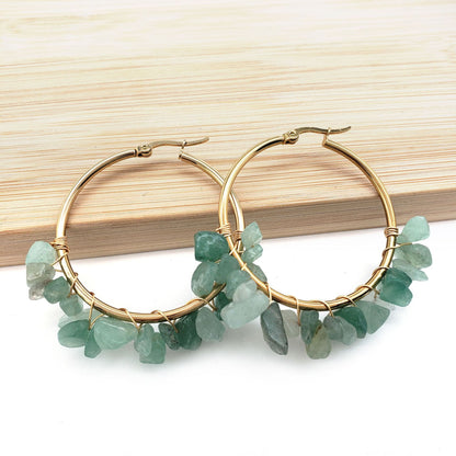 1 Pair Ethnic Style Geometric Plating Stainless Steel Natural Stone Earrings