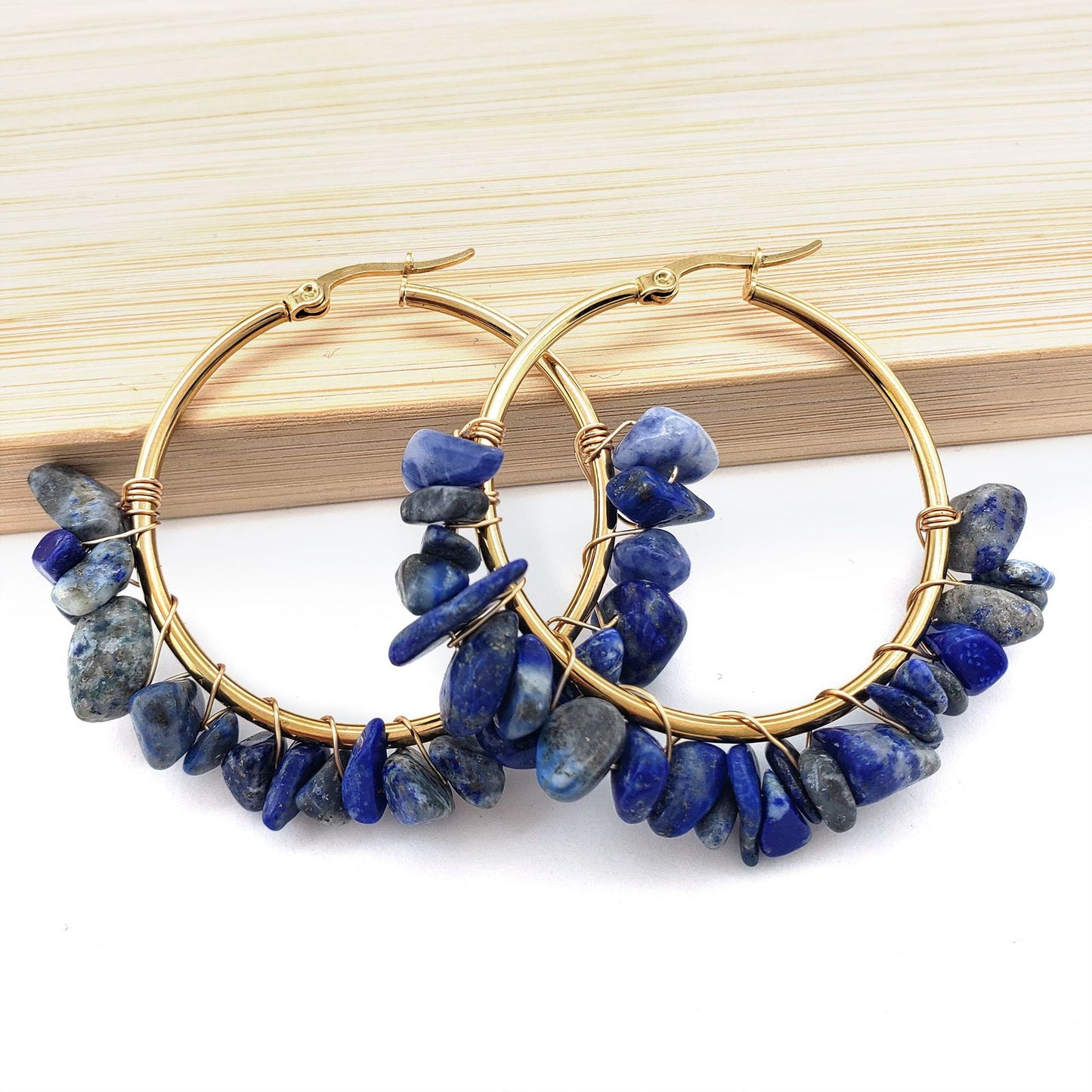 1 Pair Ethnic Style Geometric Plating Stainless Steel Natural Stone Earrings