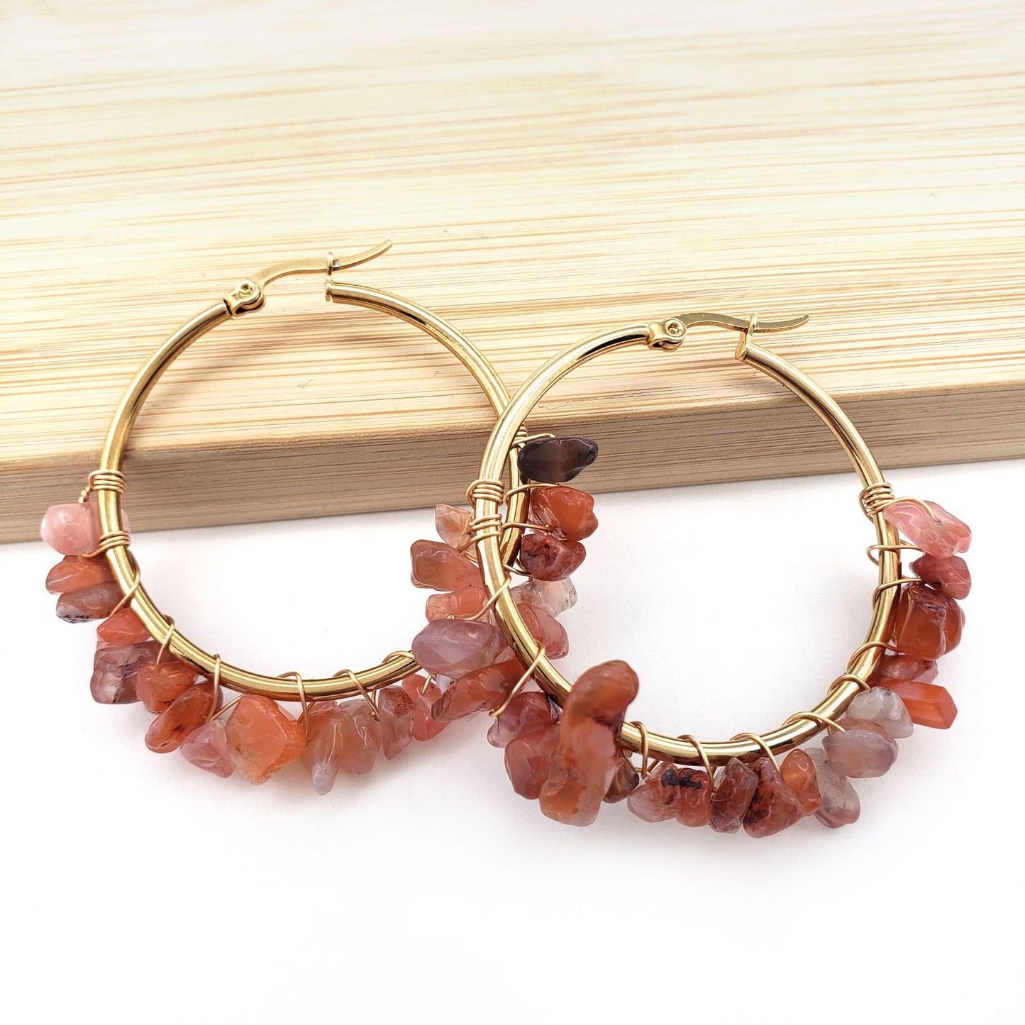 1 Pair Ethnic Style Geometric Plating Stainless Steel Natural Stone Earrings