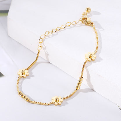 Simple Style Four Leaf Clover Heart Shape Daisy Titanium Steel Inlay Artificial Pearls Bracelets