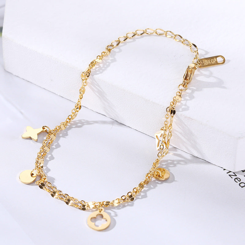 Simple Style Four Leaf Clover Heart Shape Daisy Titanium Steel Inlay Artificial Pearls Bracelets