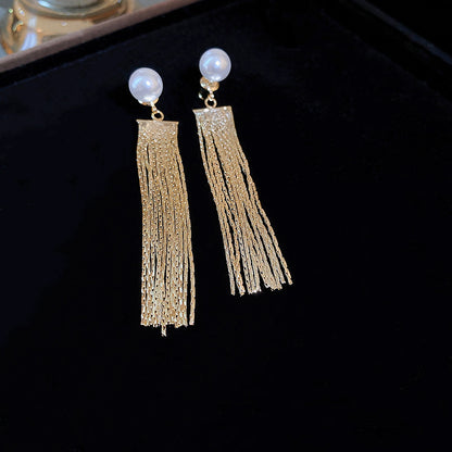 Fashion Geometric Copper Tassel Artificial Pearls Drop Earrings 1 Pair