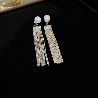 Fashion Geometric Copper Tassel Artificial Pearls Drop Earrings 1 Pair