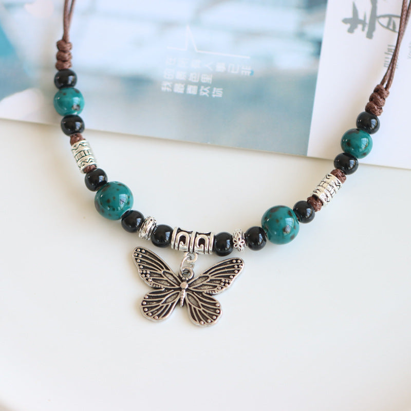 Fashion Butterfly Alloy Beaded Plating Women's Pendant Necklace 1 Piece