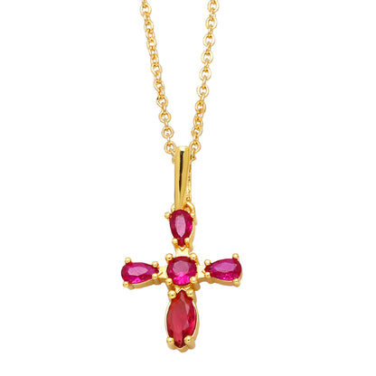 Simple Style Cross Copper Gold Plated Zircon Pendant Necklace 1 Piece