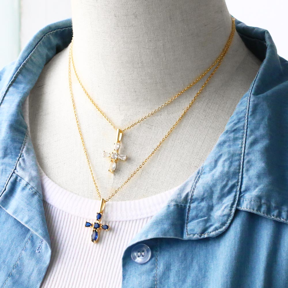 Simple Style Cross Copper Gold Plated Zircon Pendant Necklace 1 Piece