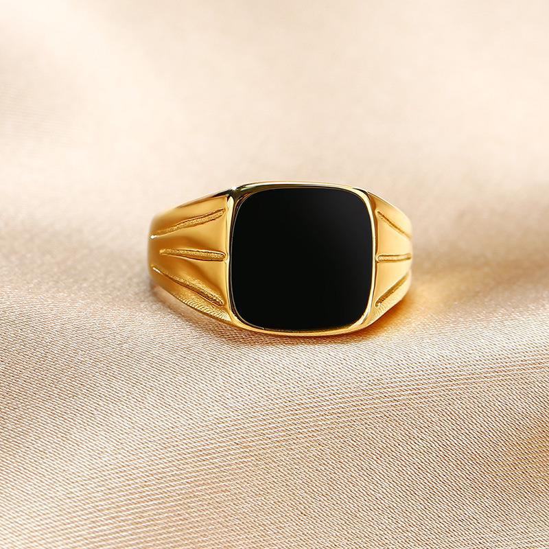 Fashion Square Titanium Steel Gold Plated Rings