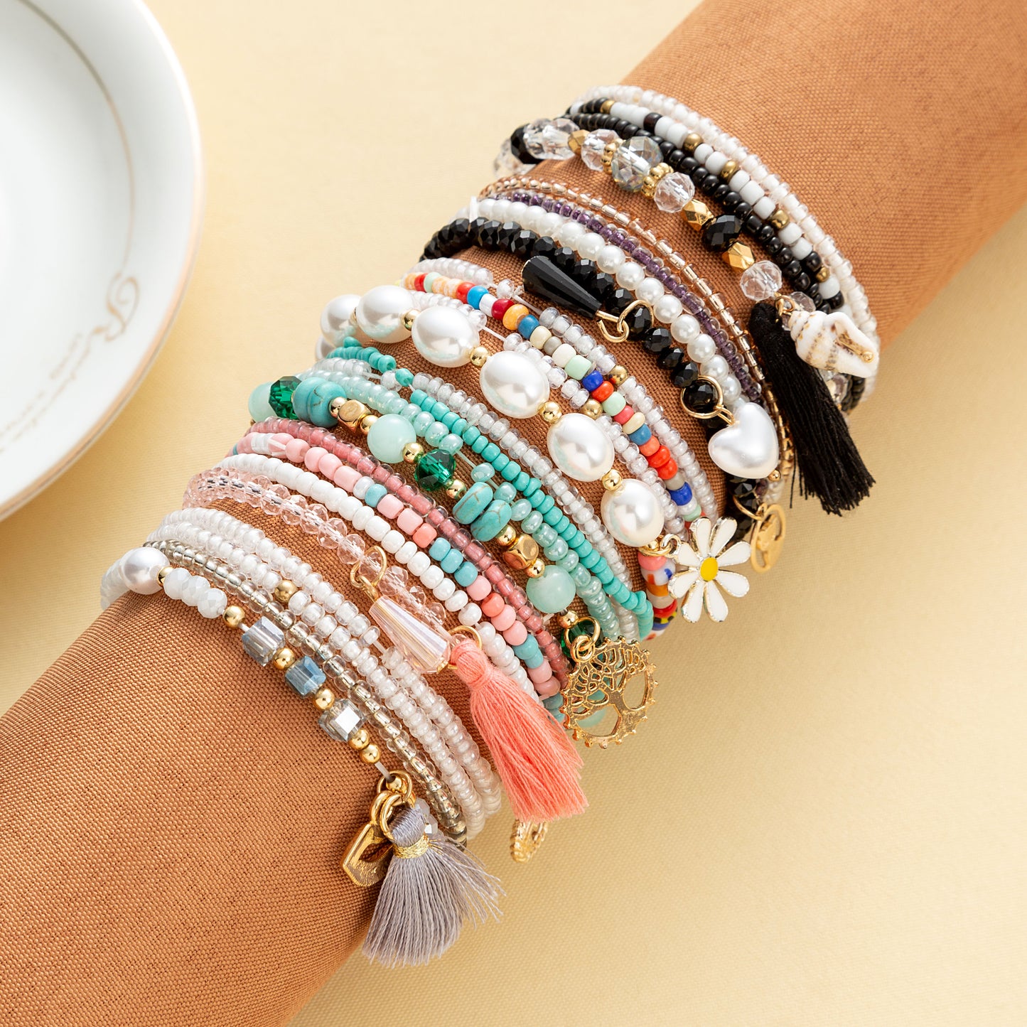 Fashion Round Beaded Artificial Crystal Handmade Tassel Women's Bracelets 1 Piece