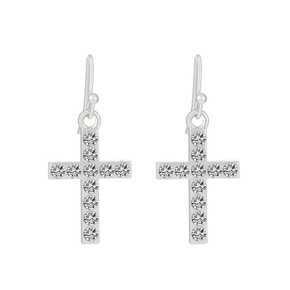 Fashion Cross Heart Shape Copper Plating Artificial Diamond Earrings 1 Pair