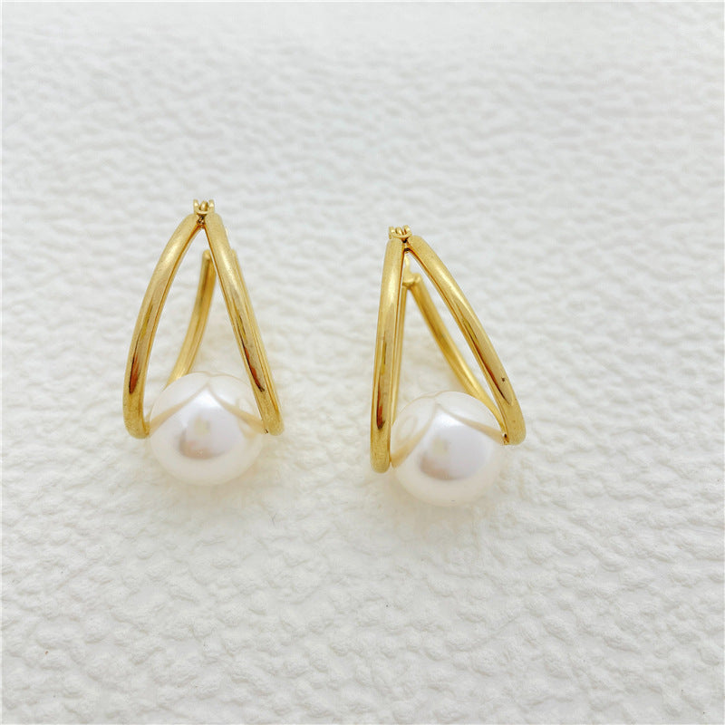 Simple Style Geometric Stainless Steel Plating Artificial Pearls Earrings 1 Pair