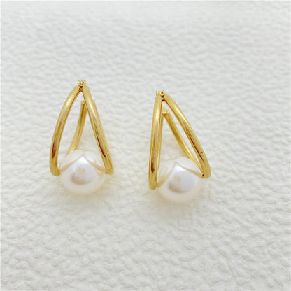 Simple Style Geometric Stainless Steel Plating Artificial Pearls Earrings 1 Pair