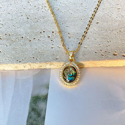 Ins Style Simple Style Round Heart Shape Rectangle Copper Gold Plated Round Ellipse Plating Opal Shell Pendant Necklace
