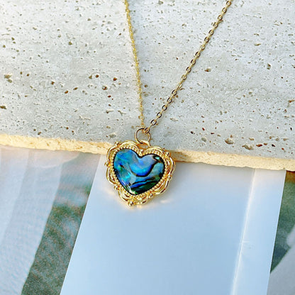 Ins Style Simple Style Round Heart Shape Rectangle Copper Gold Plated Round Ellipse Plating Opal Shell Pendant Necklace