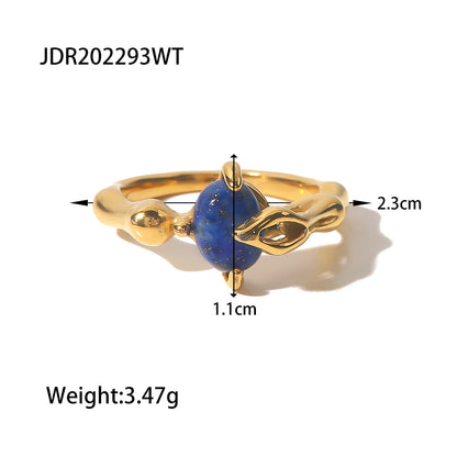 Ins Style Oval Stainless Steel Inlay Gem Rings 1 Piece