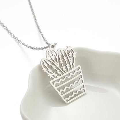 Fashion Cactus Stainless Steel Plating Pendant Necklace