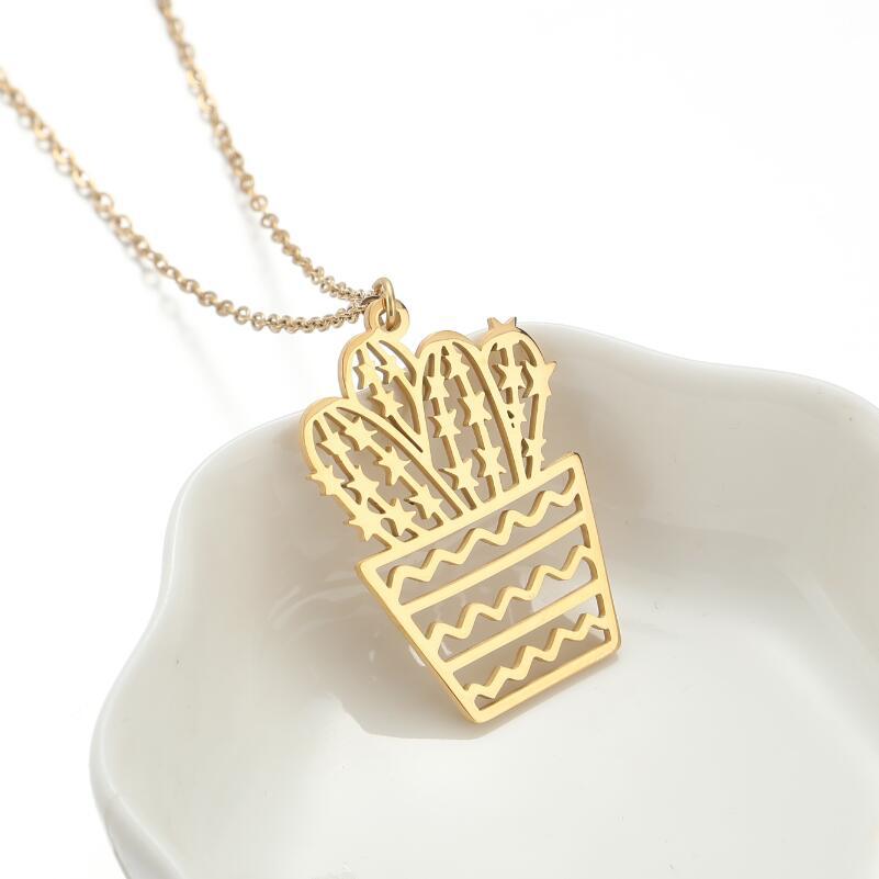 Fashion Cactus Stainless Steel Plating Pendant Necklace