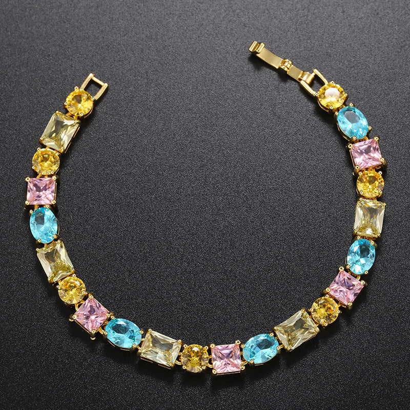 Glam Geometric Copper Gold Plated Zircon Women's Bracelets Necklace