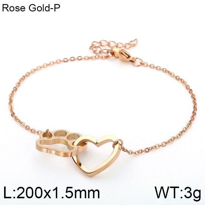 New Creative Peach Heart Cute Cat Paw Print Stainless Steel Bracelet Wholesale