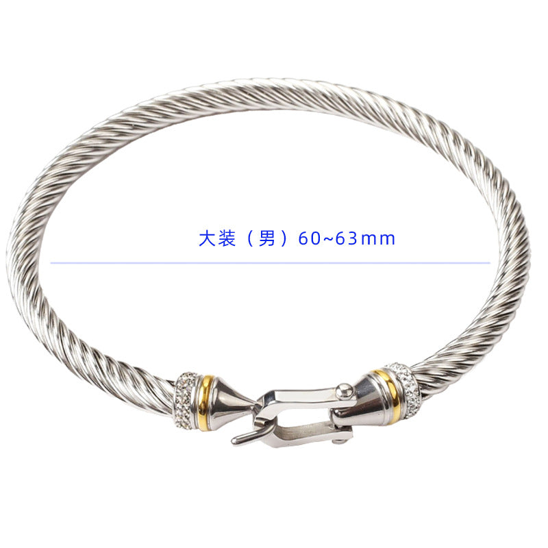 Fashion Geometric Titanium Steel Plating Artificial Diamond Bangle