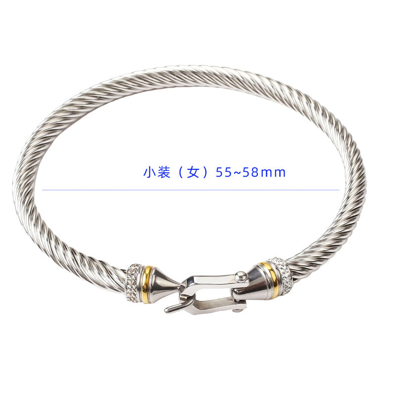 Fashion Geometric Titanium Steel Plating Artificial Diamond Bangle