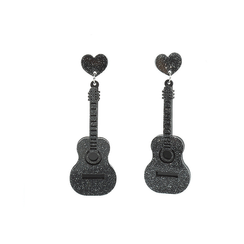 Retro Guitar Heart Shape Arylic Resin Enamel Women's Drop Earrings 1 Pair