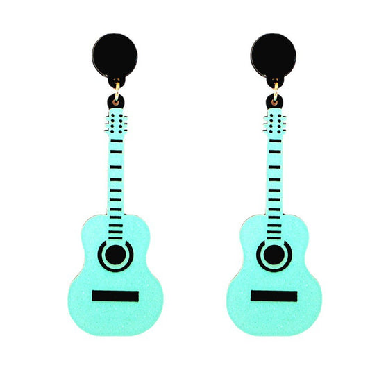 Retro Guitar Heart Shape Arylic Resin Enamel Women's Drop Earrings 1 Pair