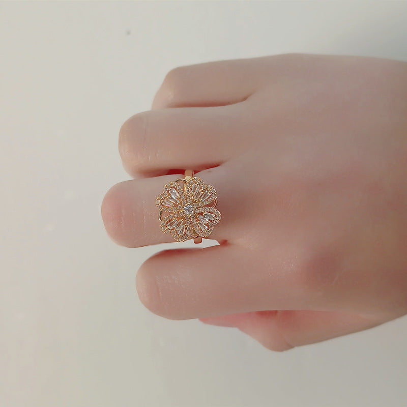 Simple Style Geometric Flower Copper Plating Zircon Rings