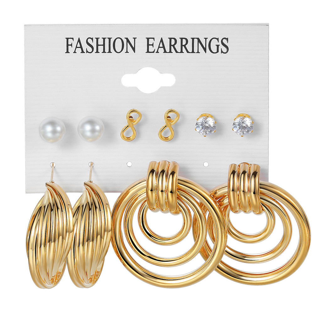 Retro Round Alloy Plating Artificial Pearls Women's Earrings Ear Studs 6-piece Set
