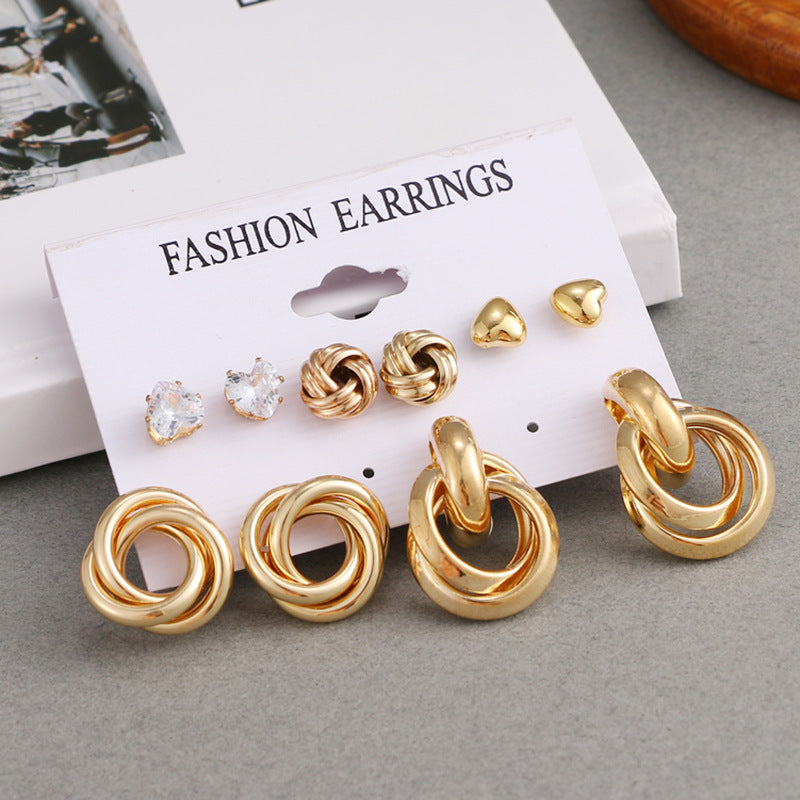 Retro Bow Knot Alloy Gold Plated Artificial Pearls Women's Earrings Ear Studs 6-piece Set