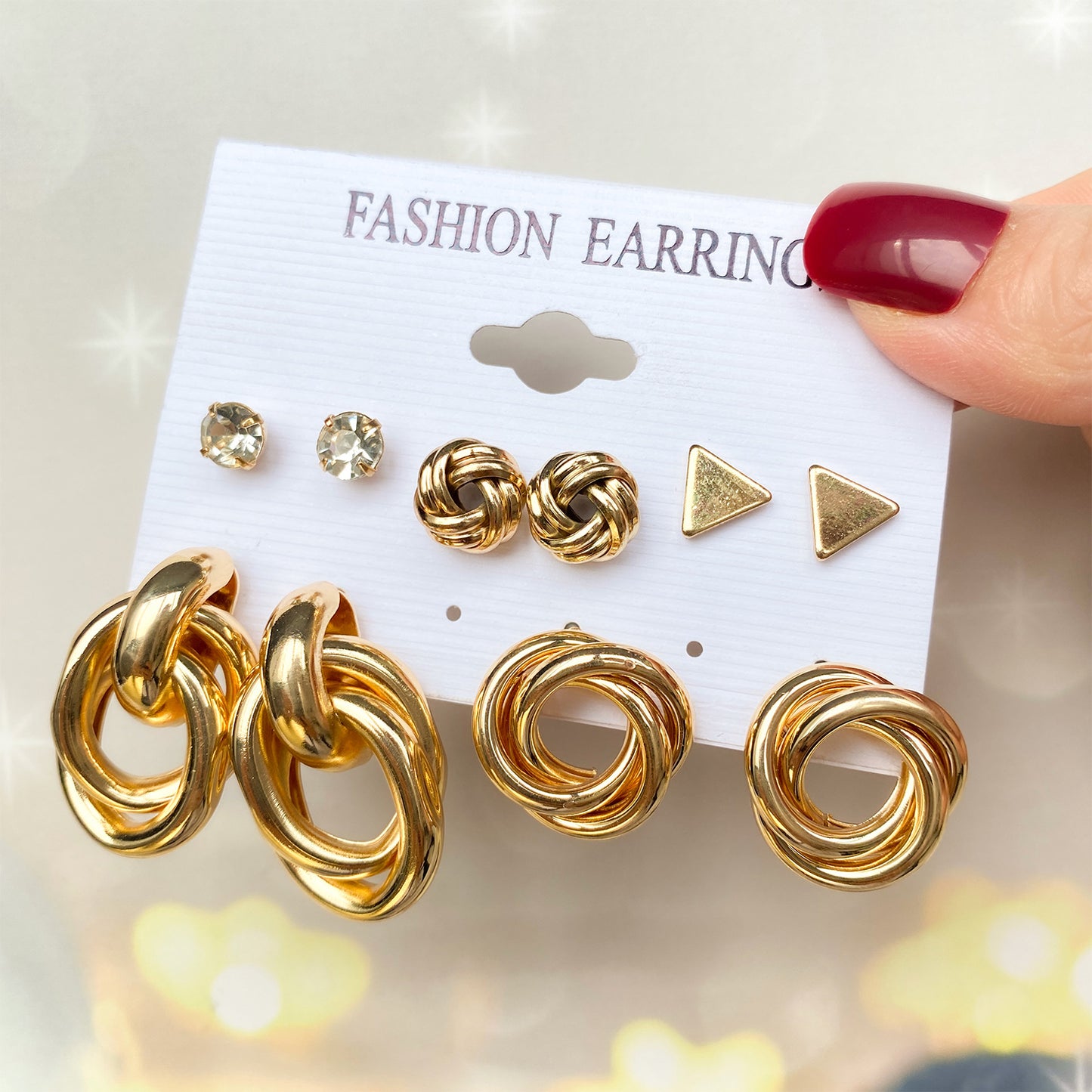 Retro Bow Knot Alloy Gold Plated Artificial Pearls Women's Earrings Ear Studs 6-piece Set