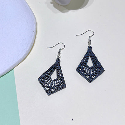 Fashion Rhombus Wood Carving Women's Drop Earrings 1 Pair