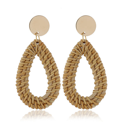 1 Pair Ethnic Style Geometric Braid Rattan Drop Earrings