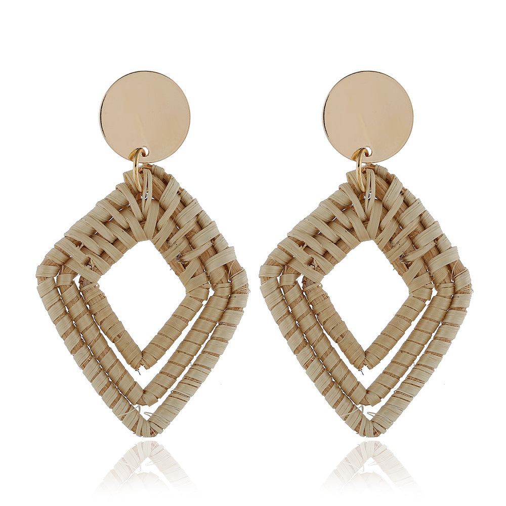 1 Pair Ethnic Style Geometric Braid Rattan Drop Earrings