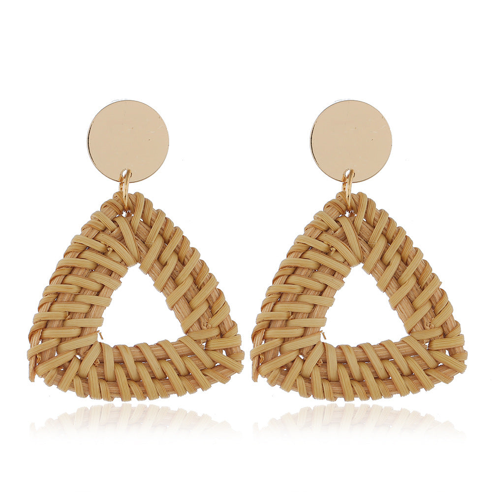 1 Pair Ethnic Style Geometric Braid Rattan Drop Earrings