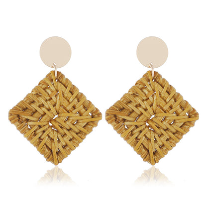 1 Pair Ethnic Style Geometric Braid Rattan Drop Earrings