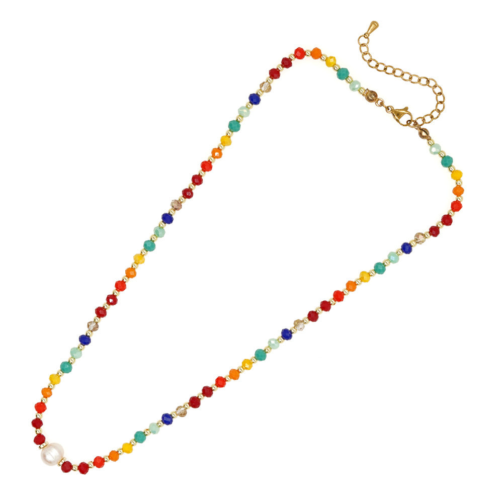 Bohemian Multicolor Glass Beaded Plating Women's Necklace 1 Piece